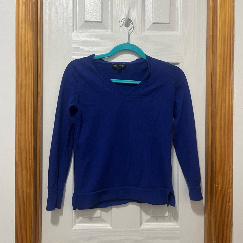 Banana Republic Merino Wool Blue V-Neck Sweater